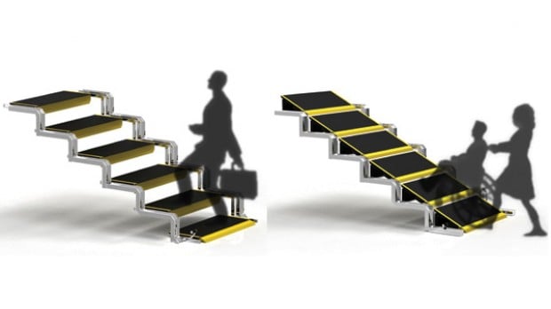 Designer cria escada que vira rampa para cadeirantes