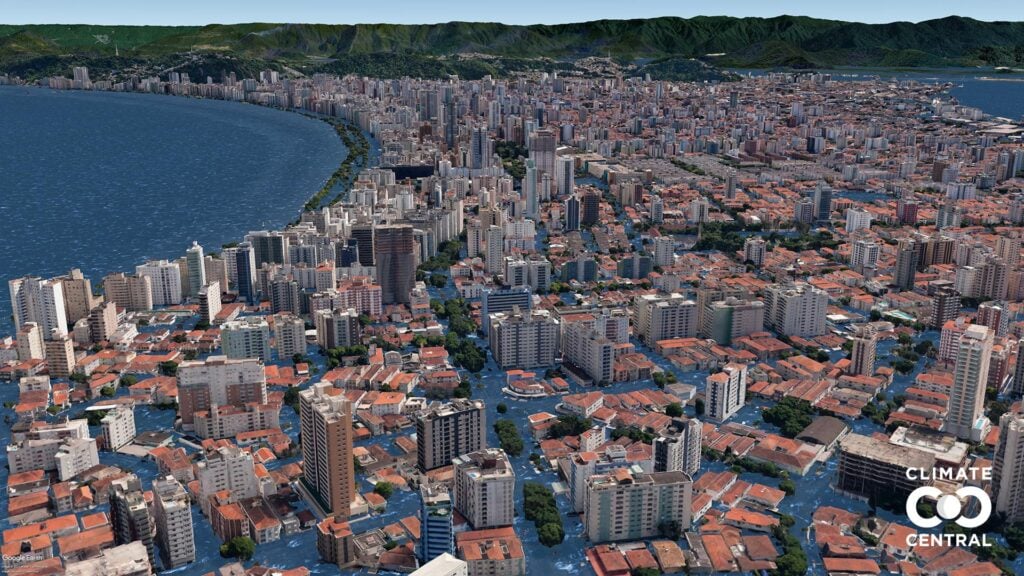 Impacto do aumento do nível do mar em Santos