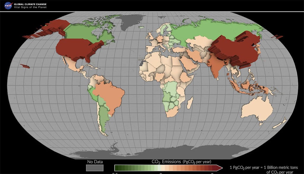 países emissores de CO2 NASA