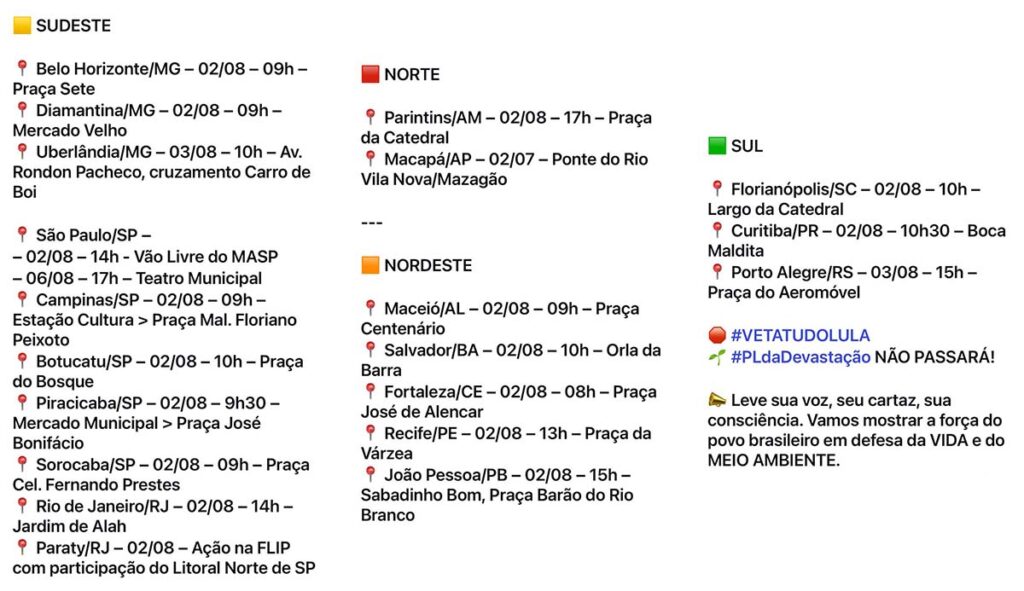 Manifestações contra o PL da Devastação
