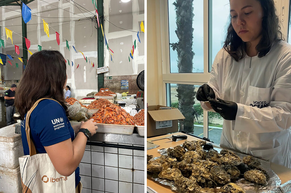 amostras de frutos do mar foram compradas e analisadas pela equipe da expedição