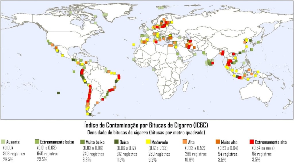 mapa de contaminação por bitucas no mundo